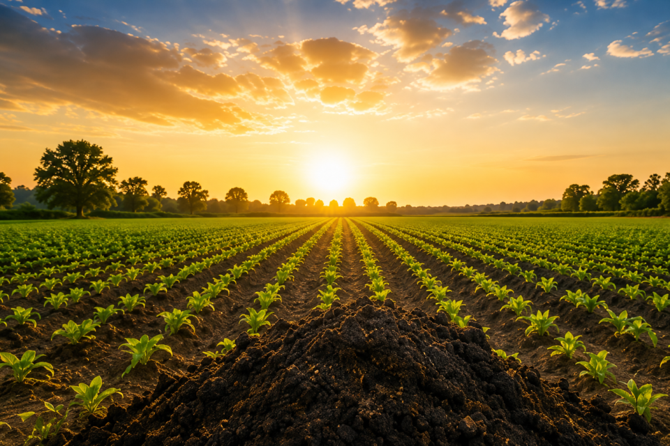 Farmland at sunset
